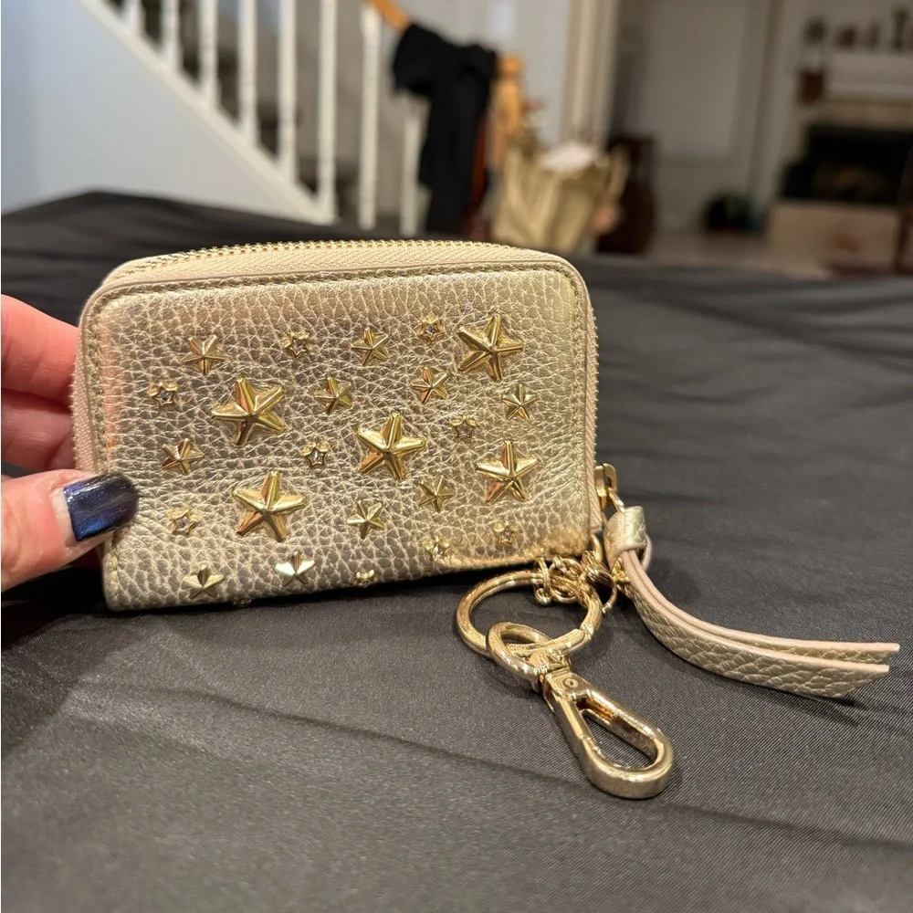 Jimmy Choo Gold Metallic Star Studded Key Holder Wallet with COA